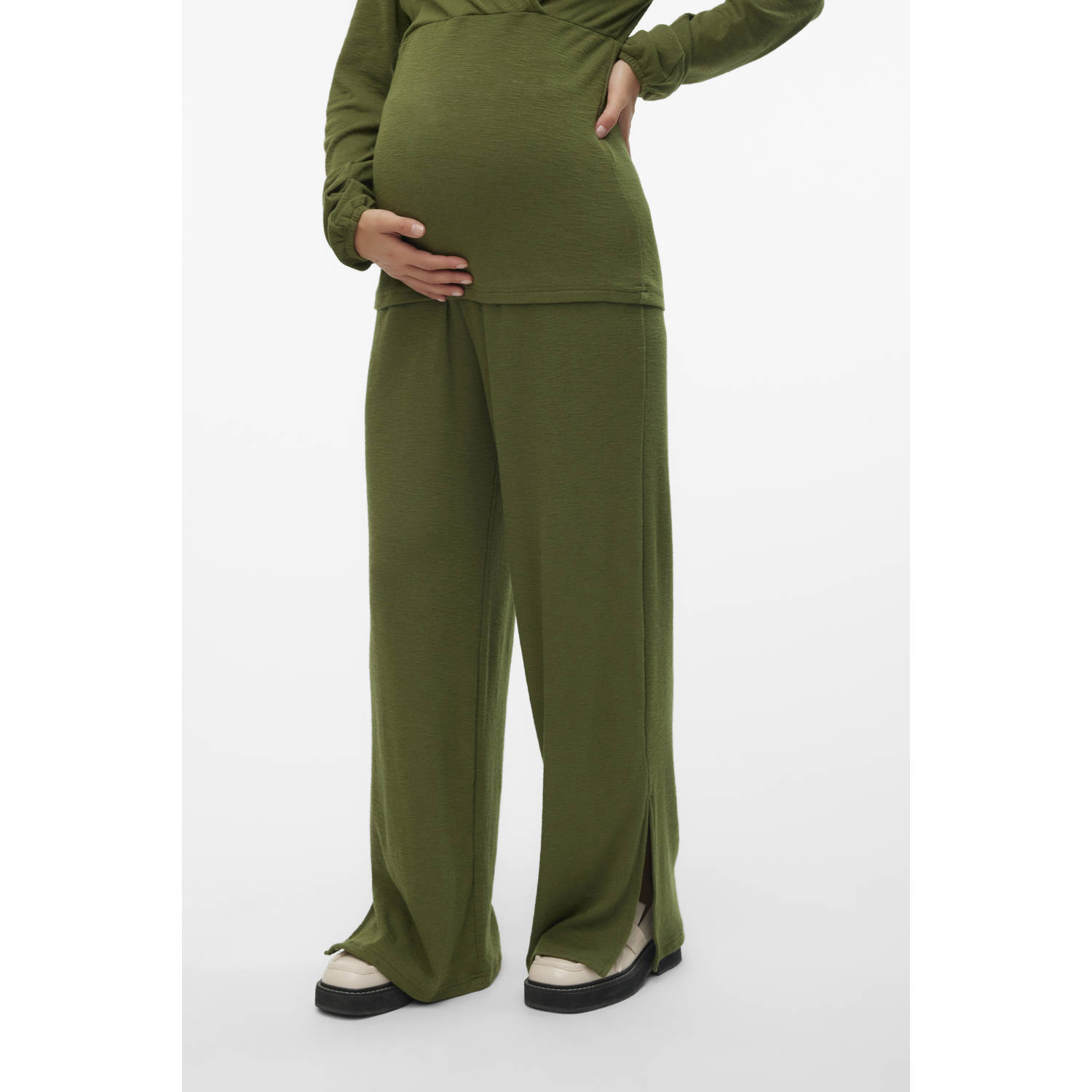 MAMALICIOUS wide leg zwangerschapspantalon MLFREDERIKKE donkergroen