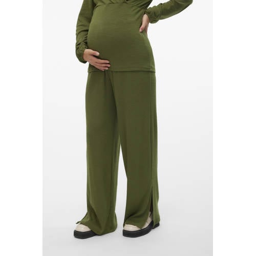 MAMALICIOUS wide leg zwangerschapspantalon MLFREDERIKKE donkergroen afbeelding