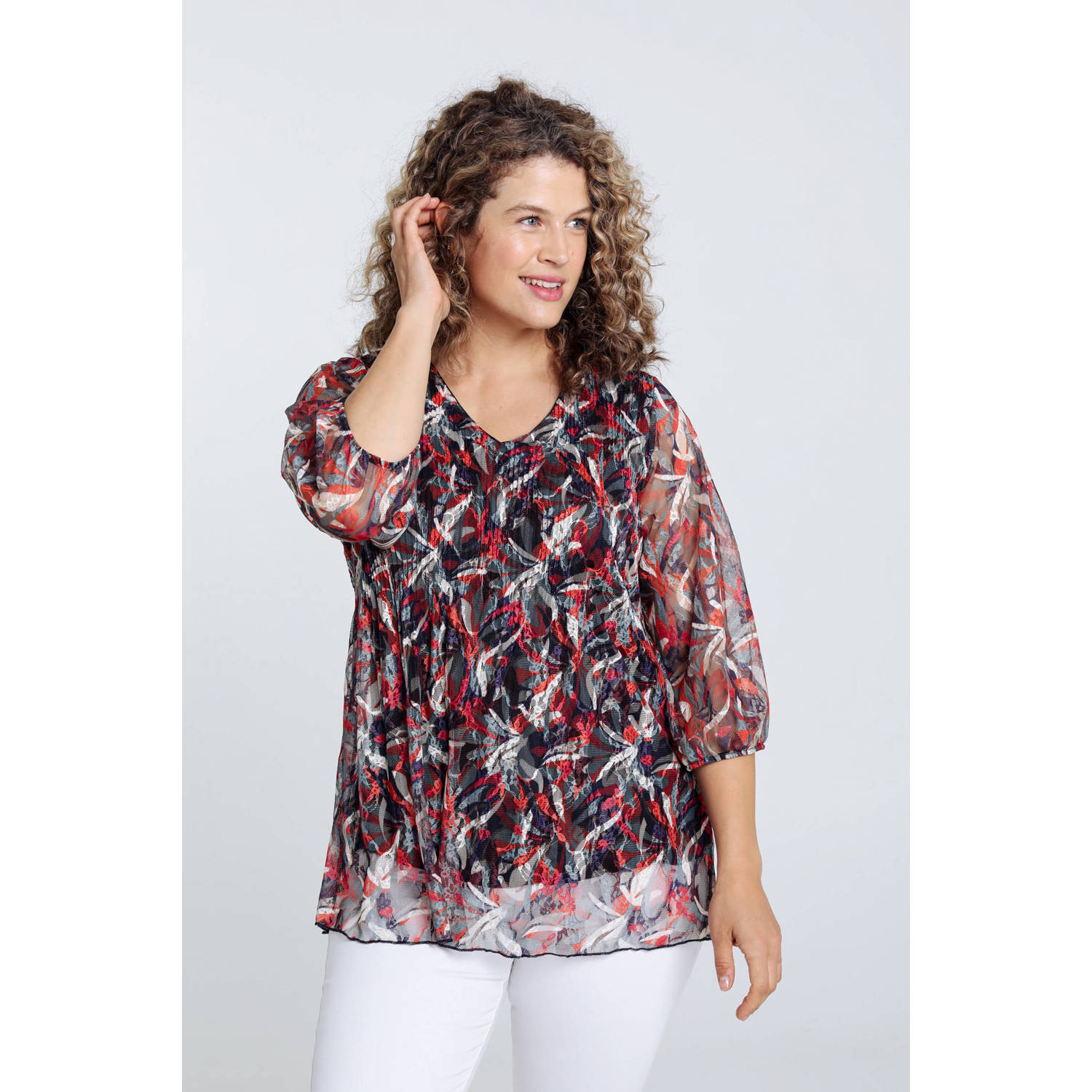 Paprika blousetop met grafische print rood zwart