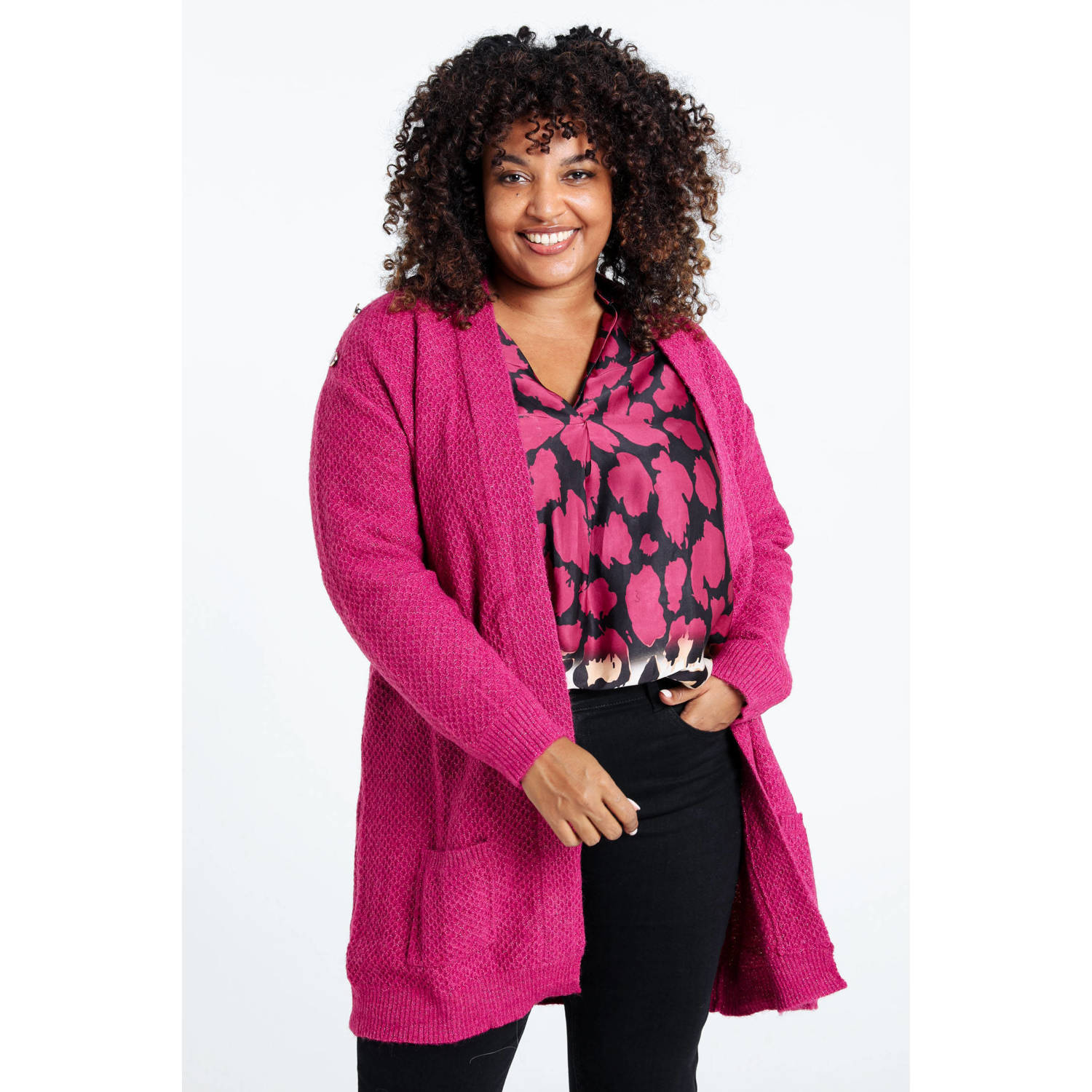 Paprika gebreid vest roze