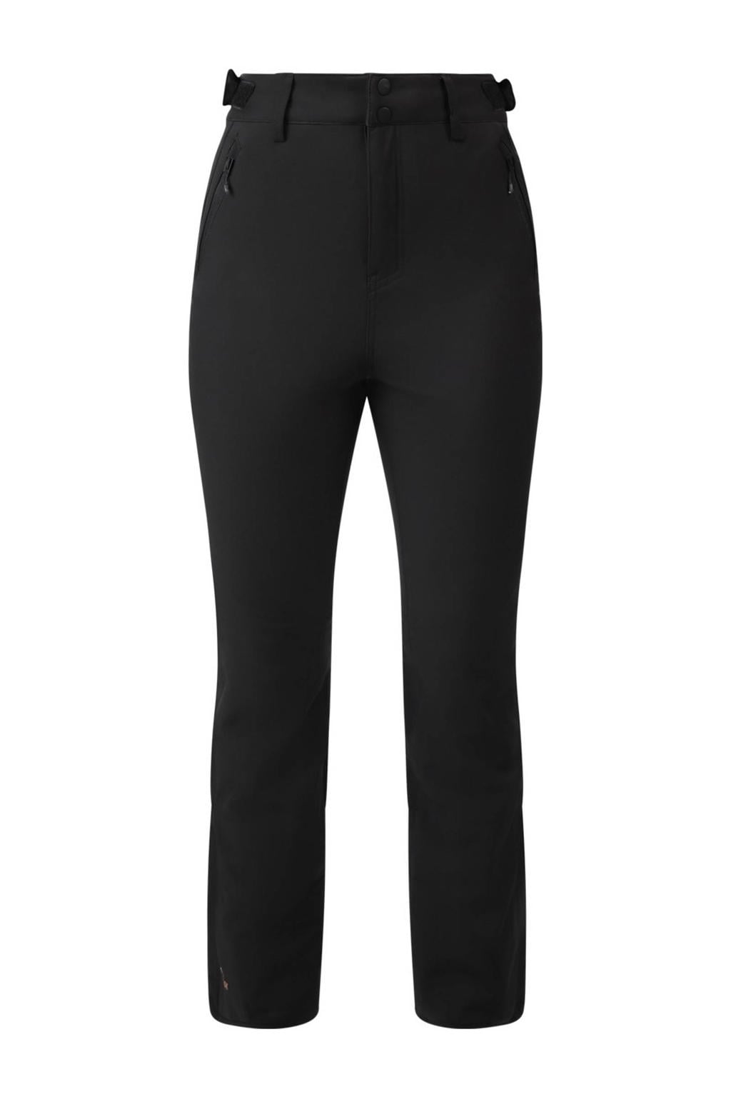 Zwarte dames Brunotti skibroek Tavors van softshell materiaal met rits- en drukknoopsluiting
