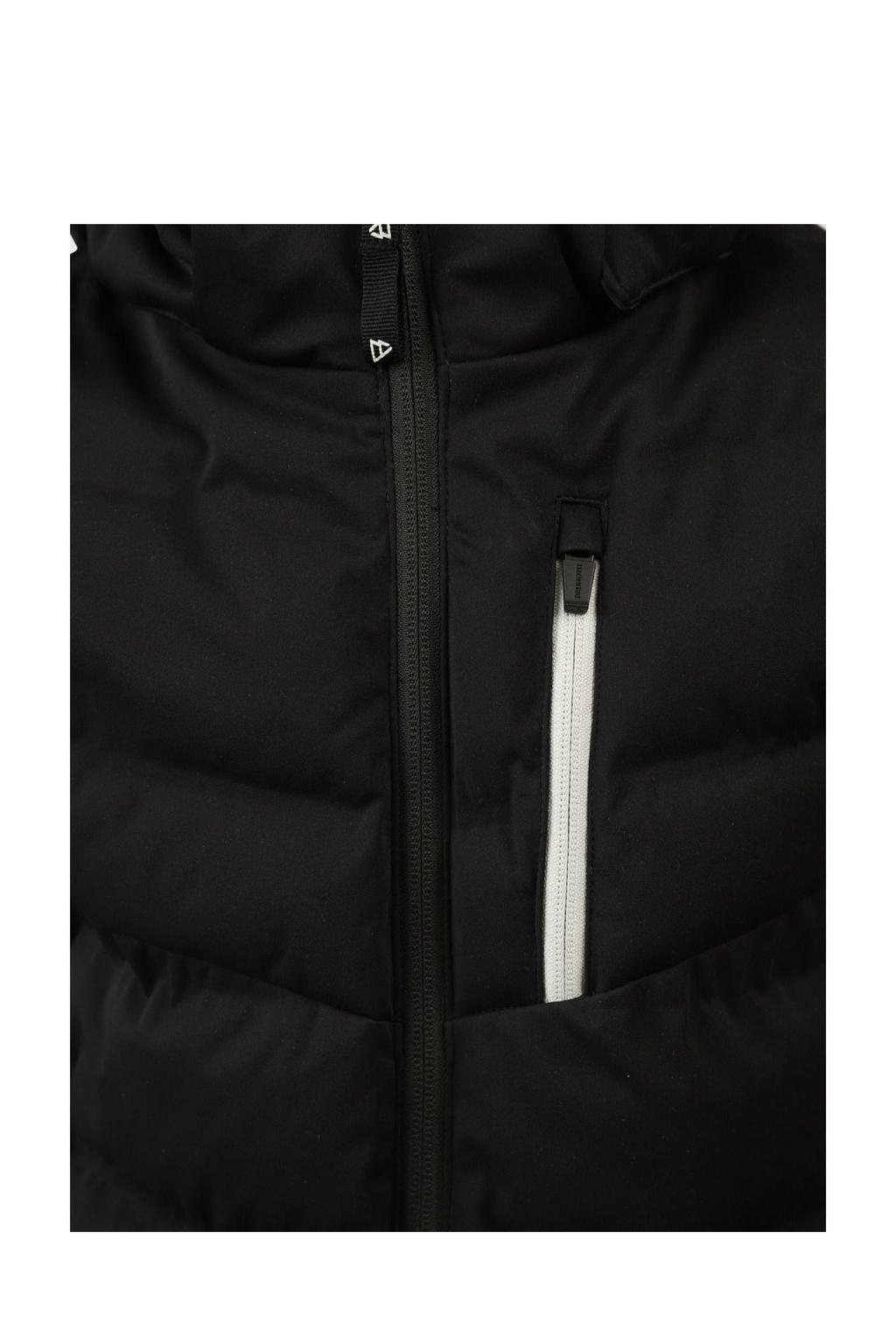 Zwarte jongens Brunotti ski-jack Sanclairy van polyester met capuchon en ritssluiting