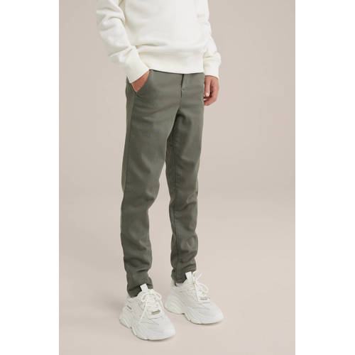 WE Fashion slim fit broek donkergroen afbeelding