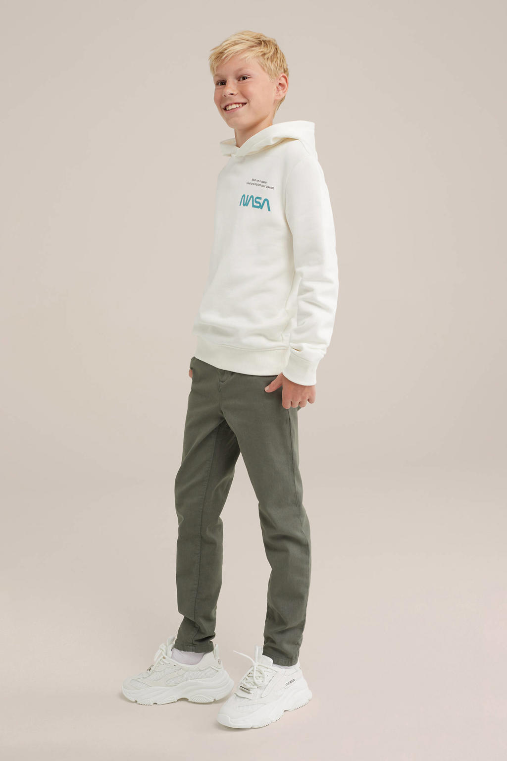 WE Fashion slim fit broek donkergroen