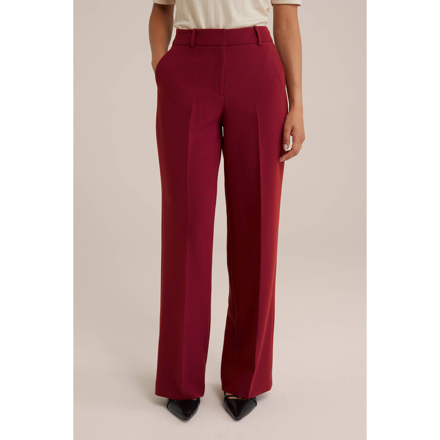 WE Fashion straight fit pantalon donkerrood
