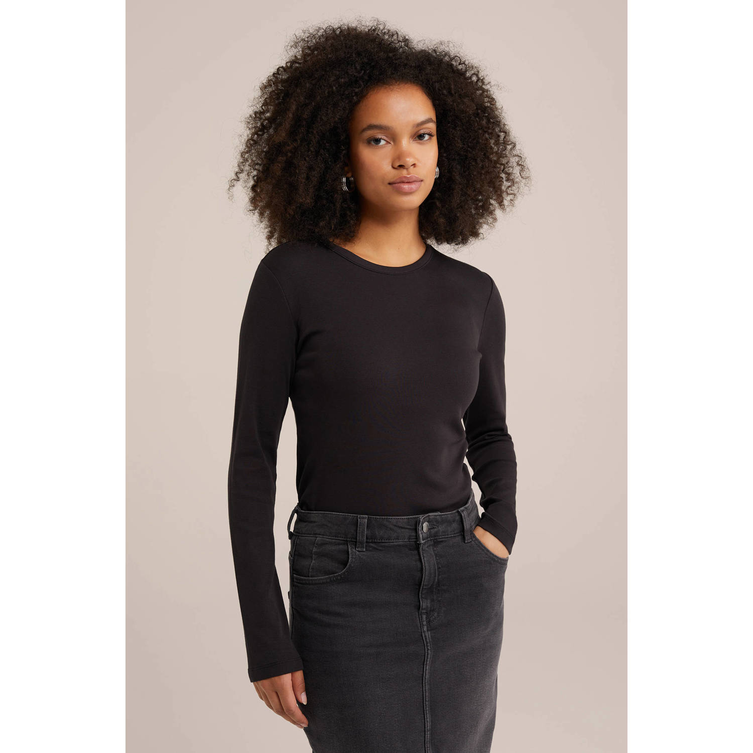 WE Fashion WE Fundamentals T-shirt geribbeld zwart