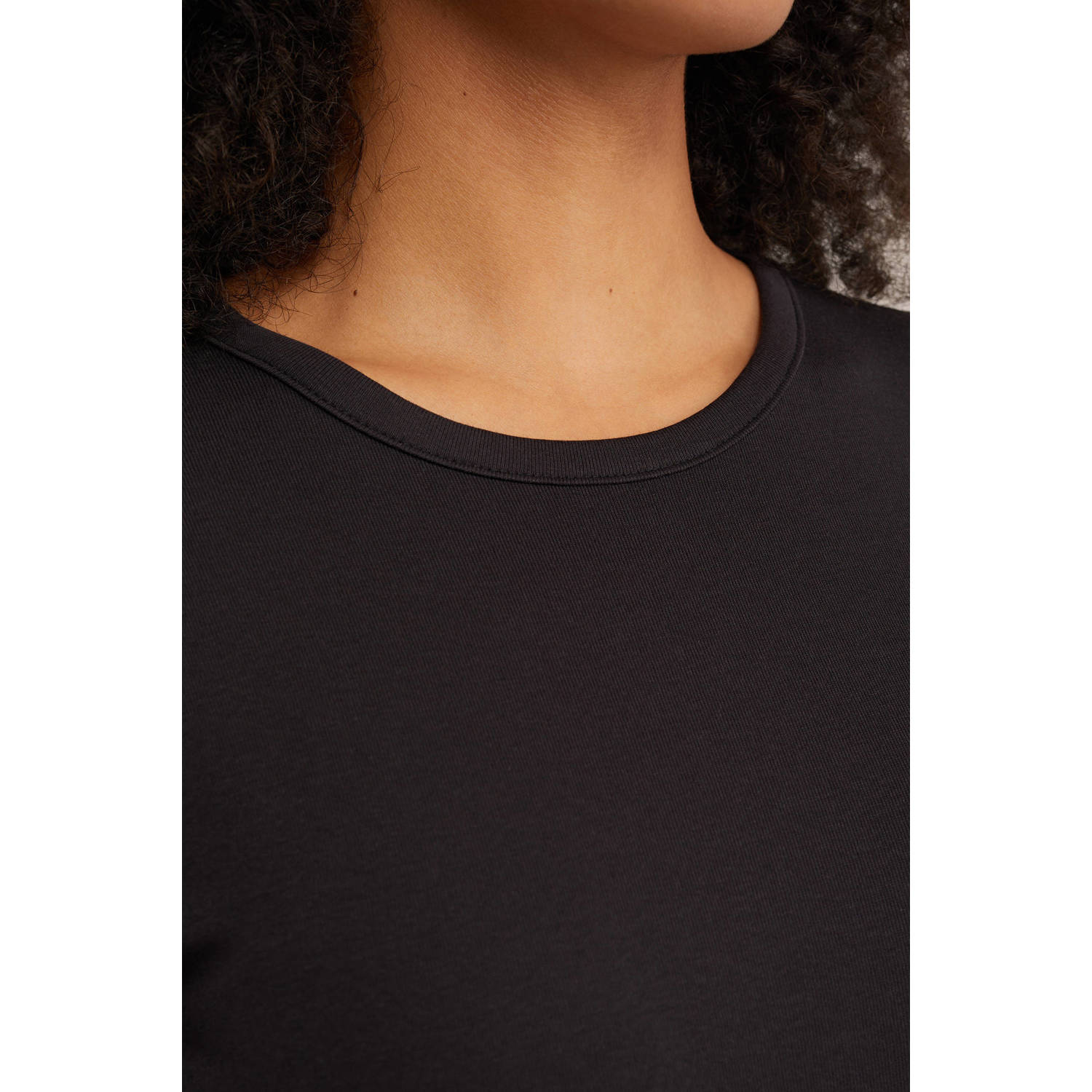 WE Fashion WE Fundamentals T-shirt geribbeld zwart