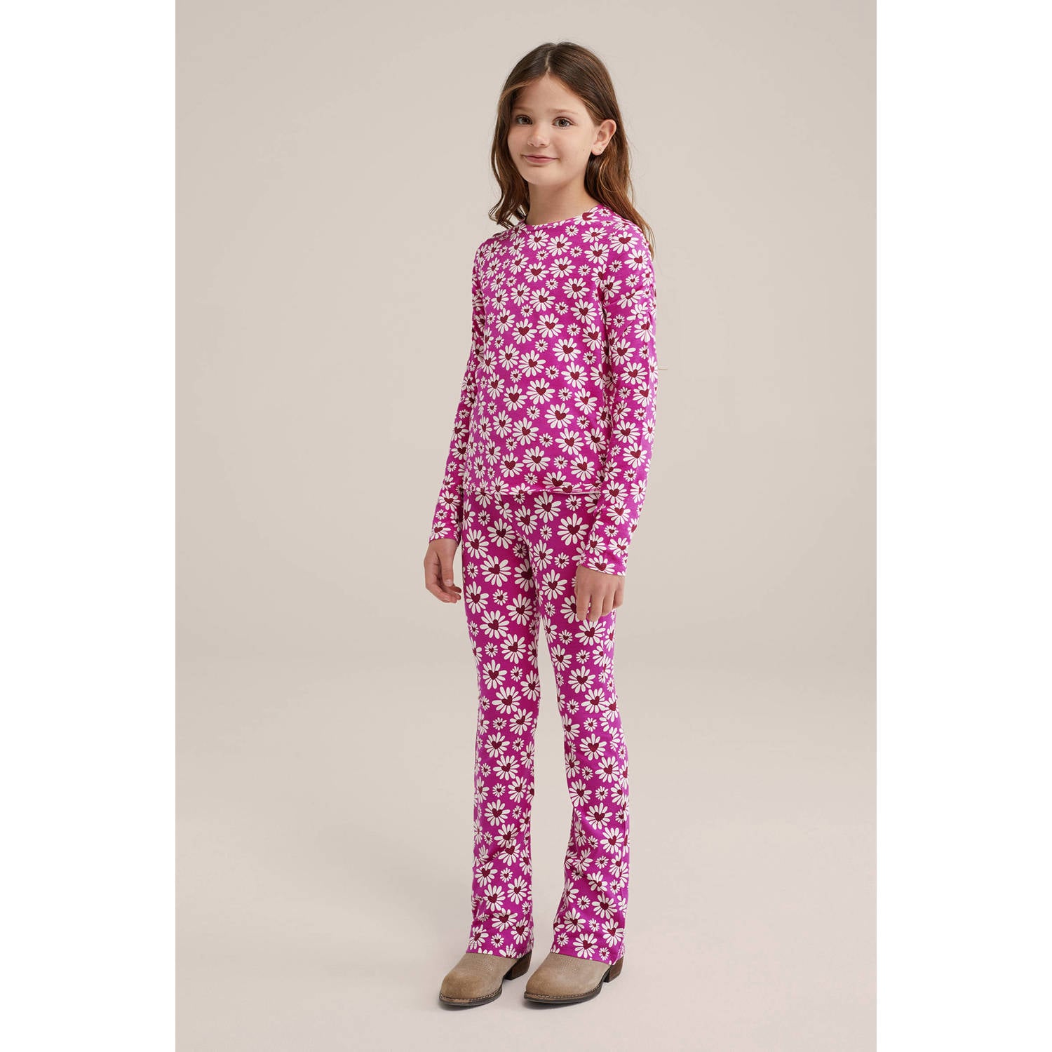 WE Fashion broek met all over print intense pink Roze Meisjes Viscose All over print 128