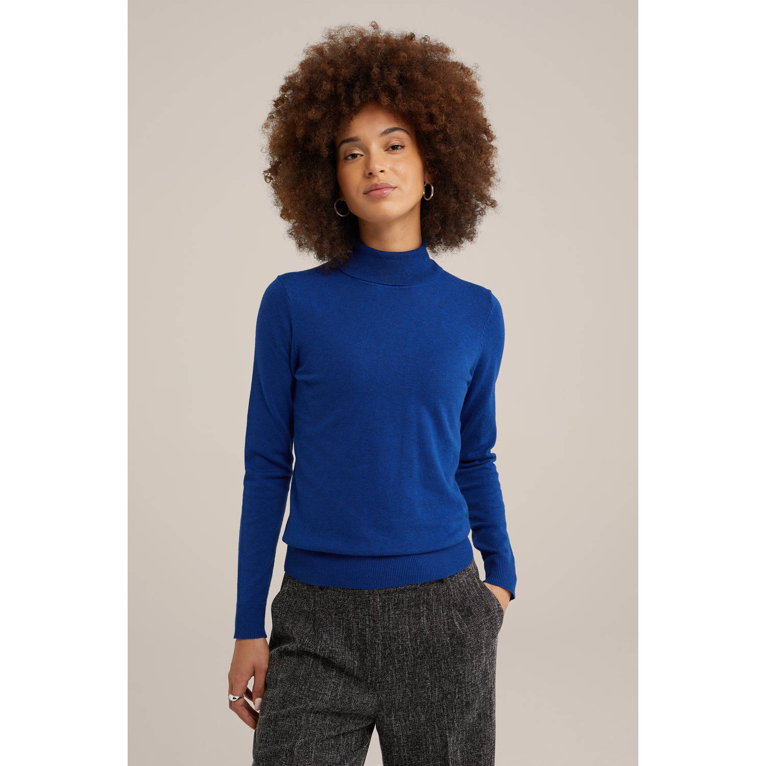 WE Fashion fijngebreide coltrui blauw