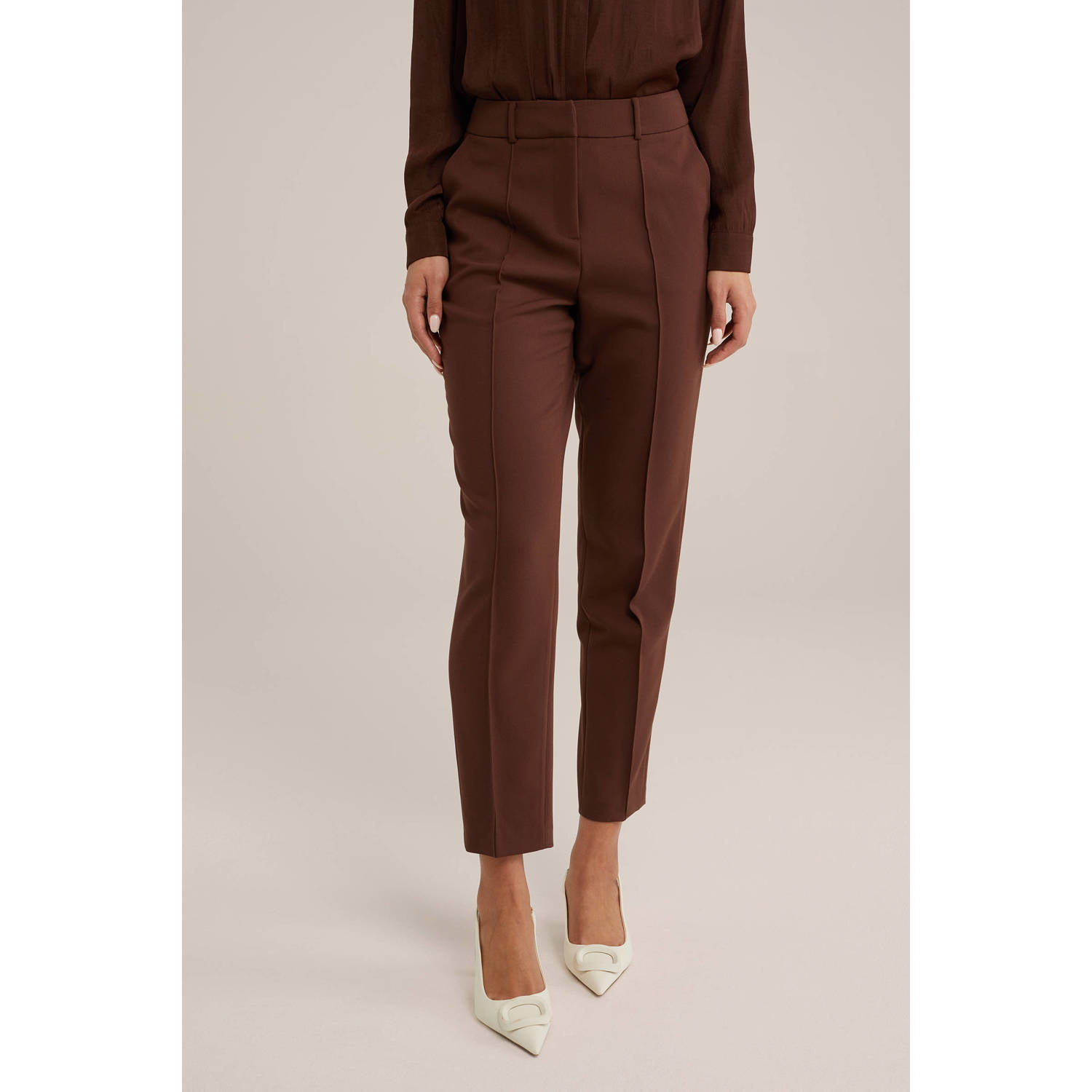 WE Fashion straight fit broek donkerbruin