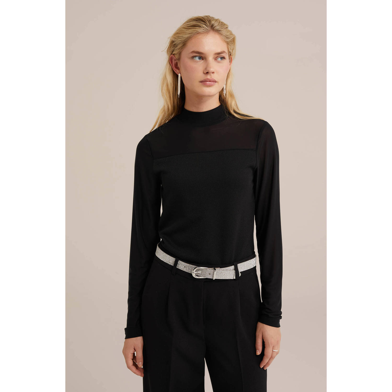 WE Fashion semi-transparante top zwart
