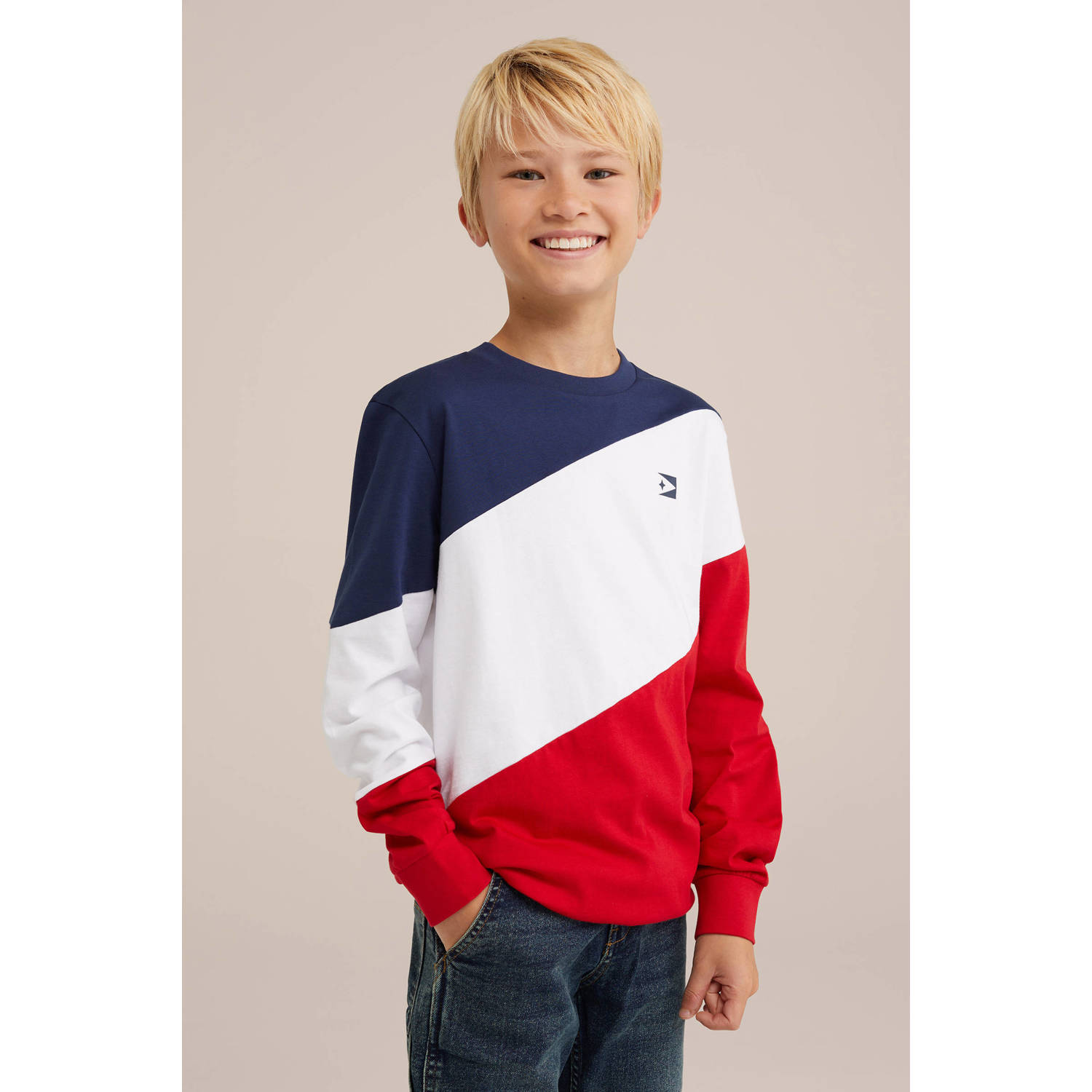 WE Fashion sweater donkerblauw wit rood