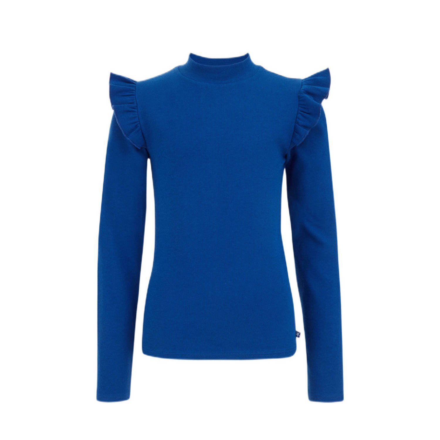 WE Fashion longsleeve Blauw Meisjes Stretchkatoen Ronde hals Effen 110 116