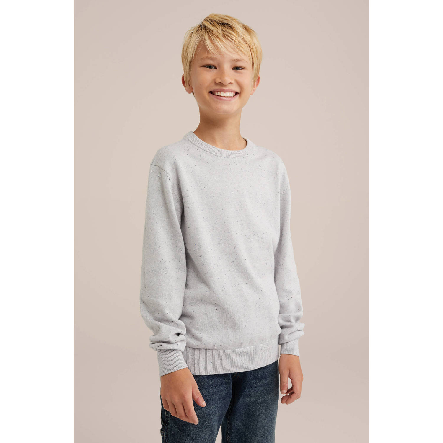 WE Fashion Blue Ridge fijn gebreide trui grijs melange
