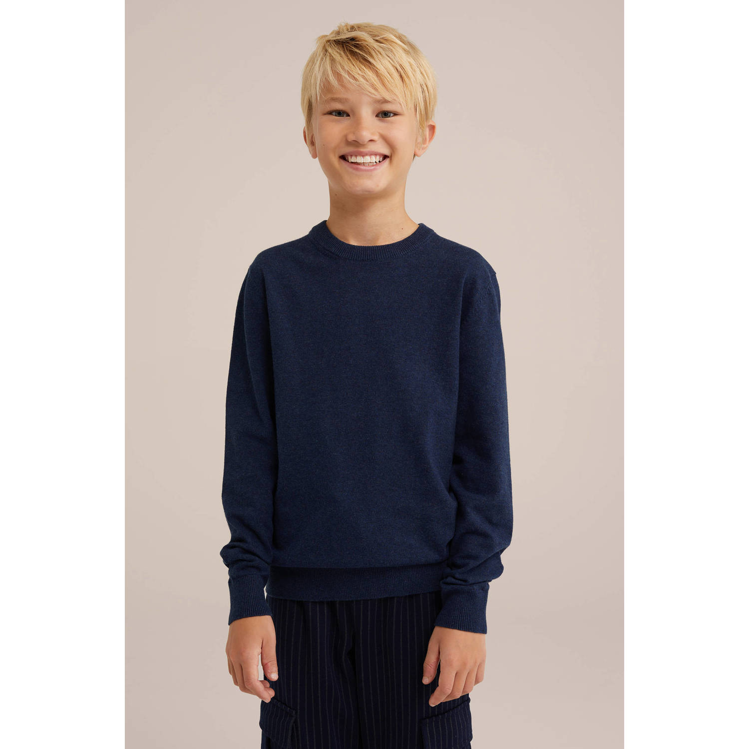 WE Fashion Blue Ridge fijn gebreide trui blauw