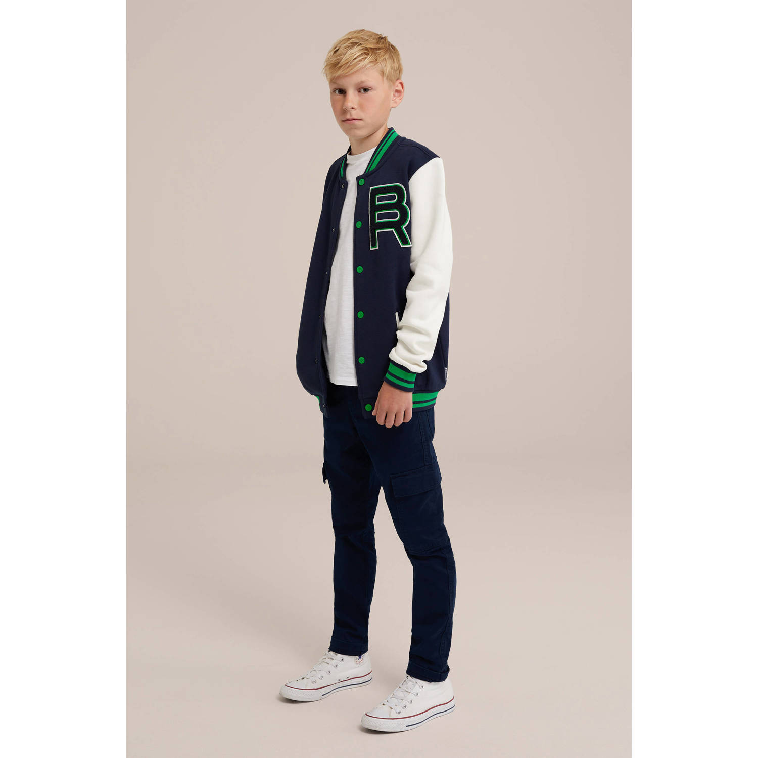 WE Fashion slim fit cargobroek royal navy