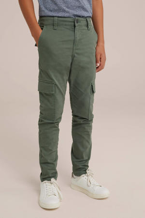 slim fit cargobroek olijfgroen