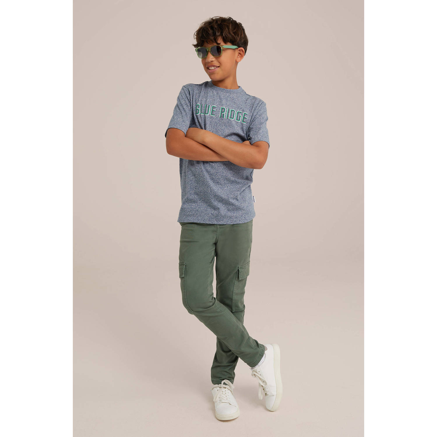 WE Fashion Blue Ridge slim fit cargobroek olijfgroen