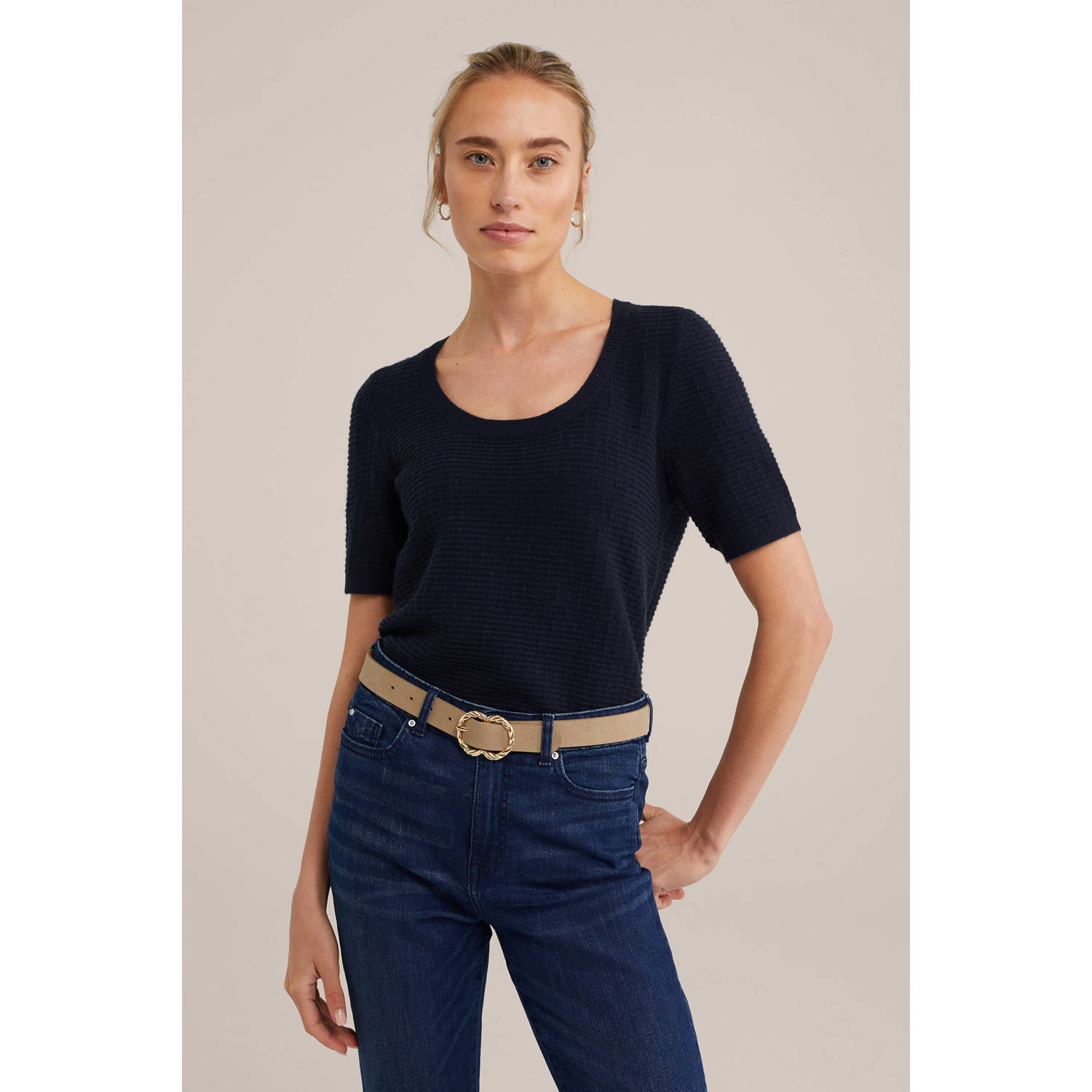 WE Fashion gebreide trui donkerblauw