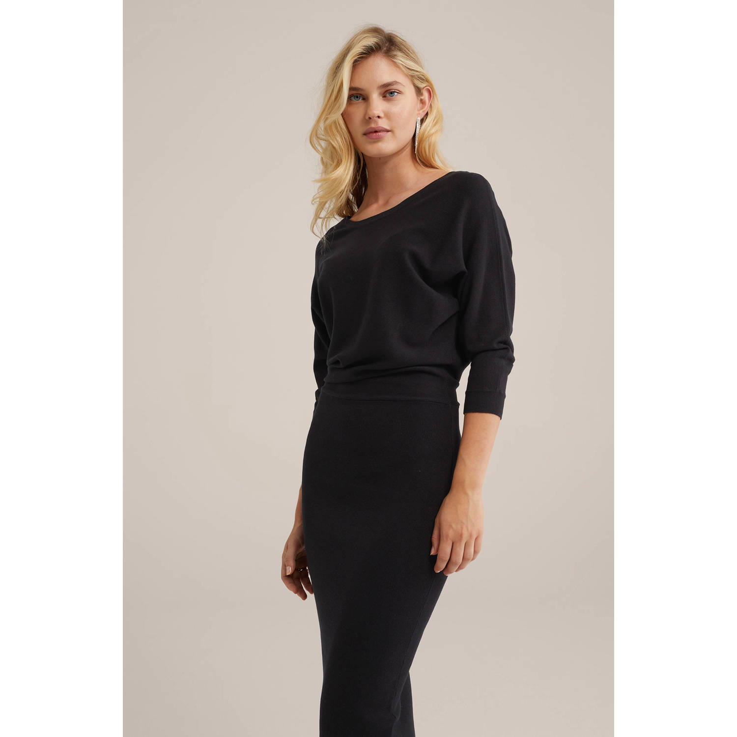 WE Fashion ribgebreide jurk zwart