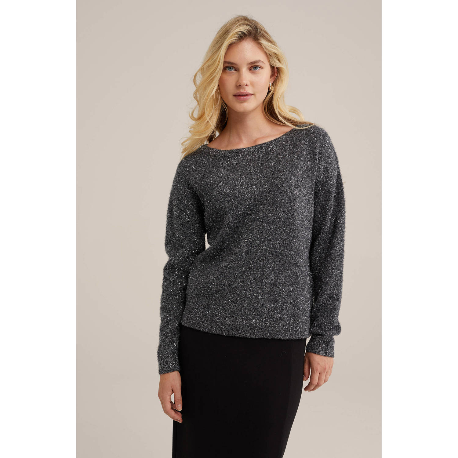 WE Fashion gebreide trui zilver