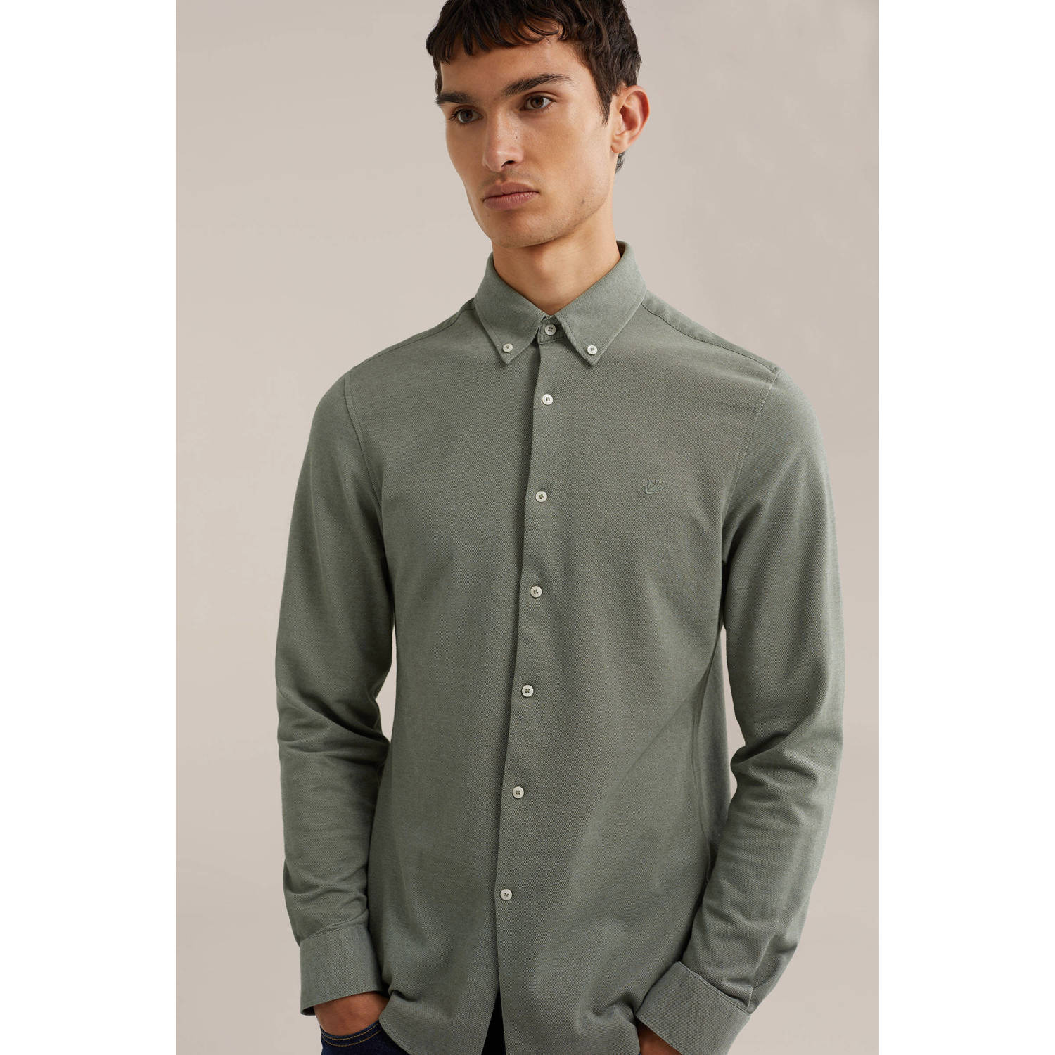 WE Fashion gebreid tall fit overhemd groen
