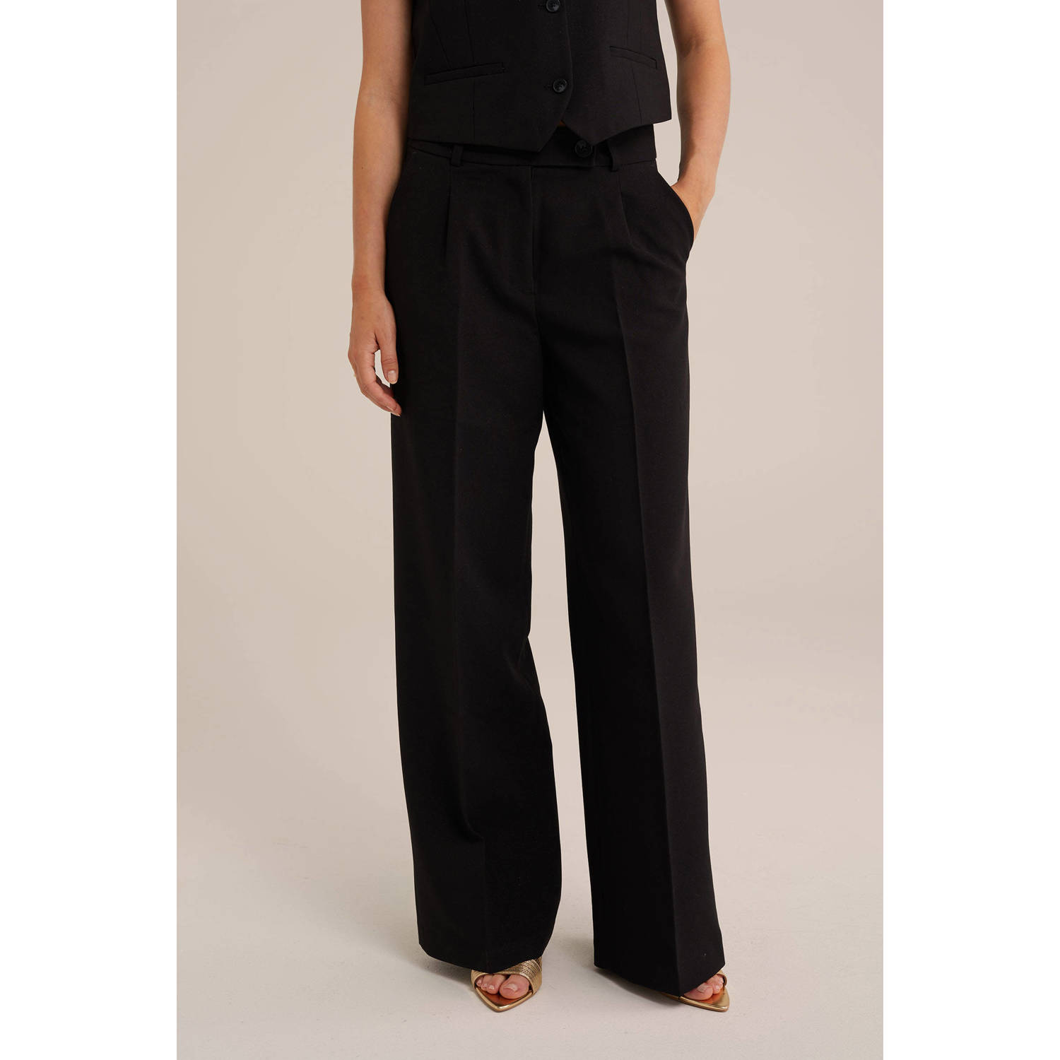 WE Fashion wide leg pantalon zwart glitters