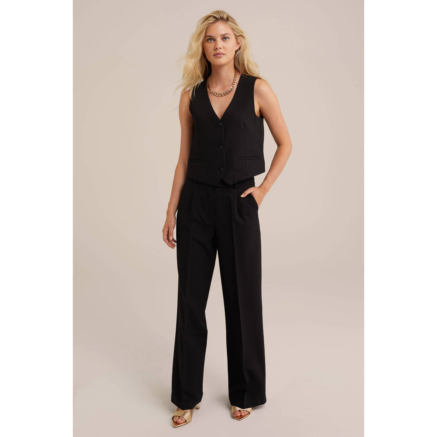 WE Fashion wide leg pantalon zwart glitters