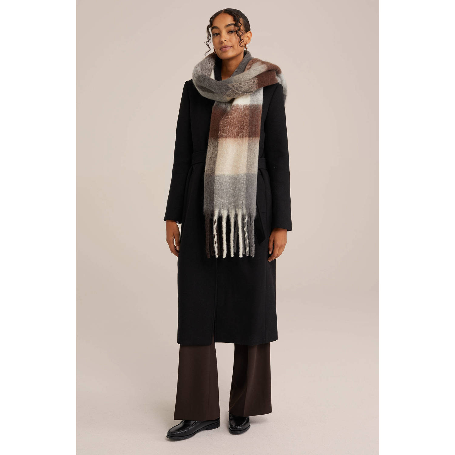 WE Fashion geruite sjaal donkerbruin