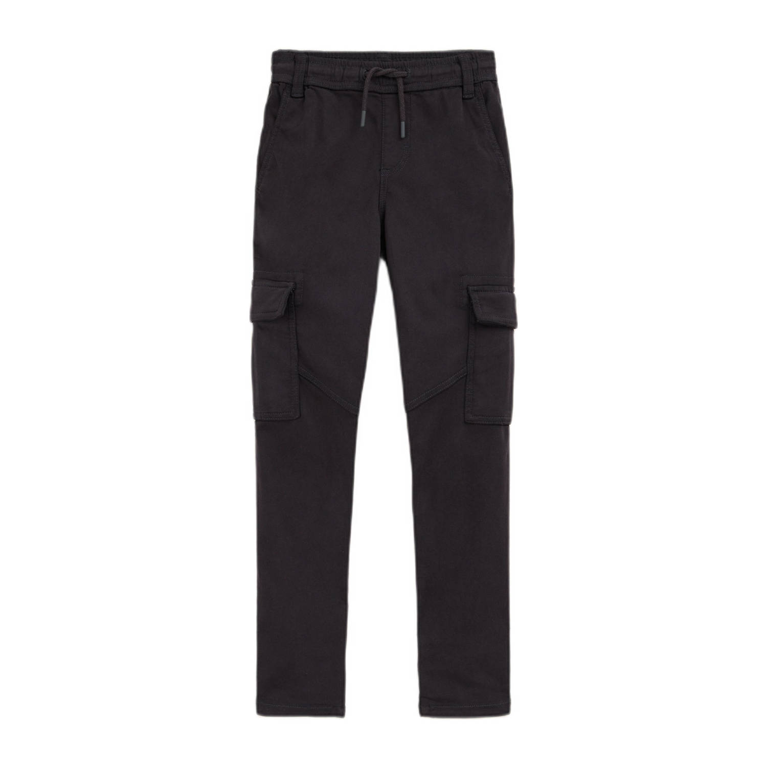 WE Fashion slim fit cargobroek Blauw Jongens Stretchkatoen Ruit 116