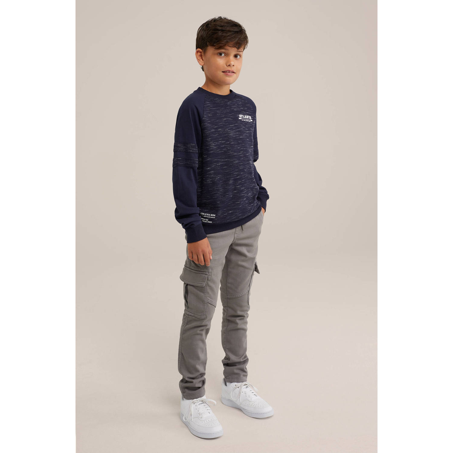 WE Fashion Blue Ridge slim fit cargobroek grijs