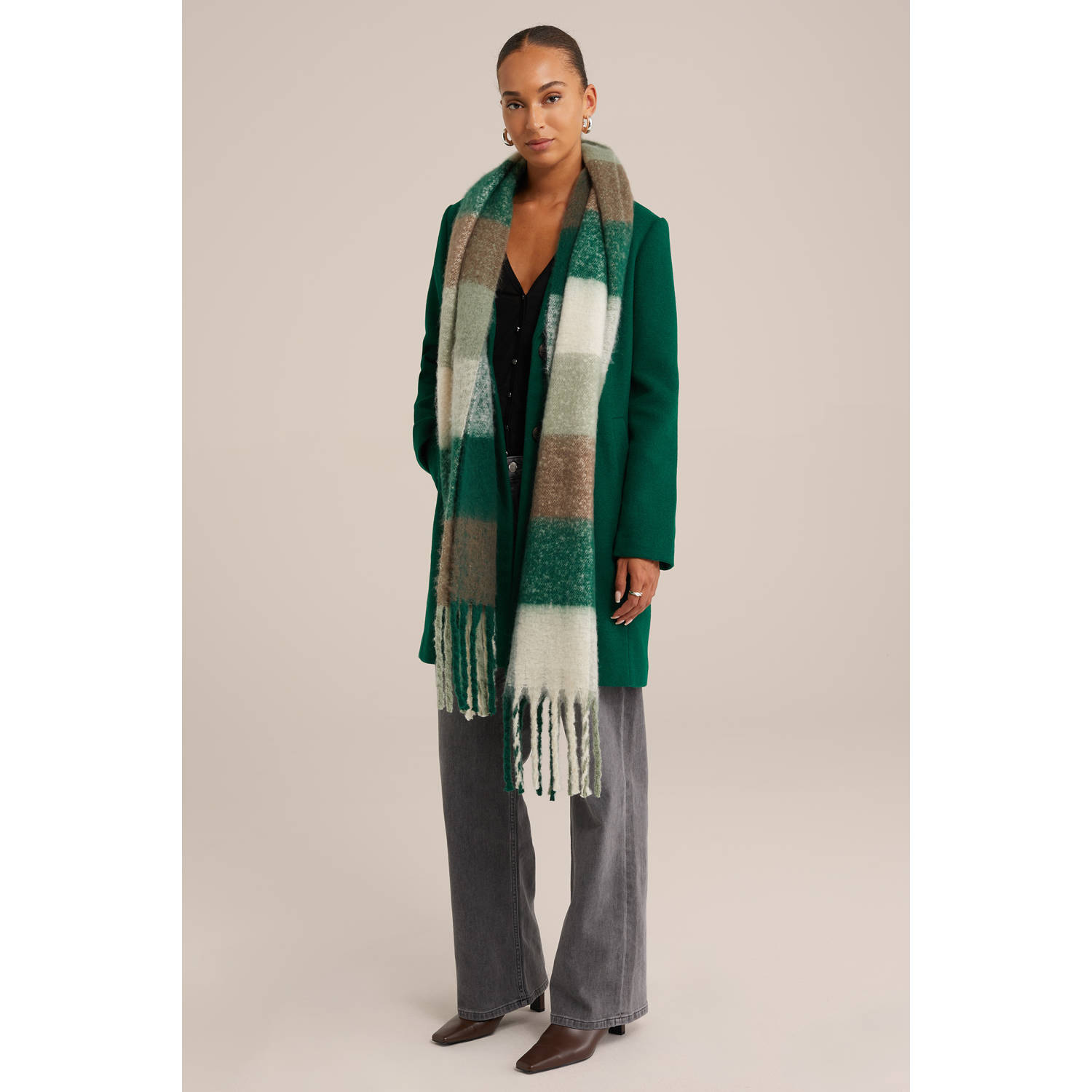 WE Fashion geruite sjaal groen