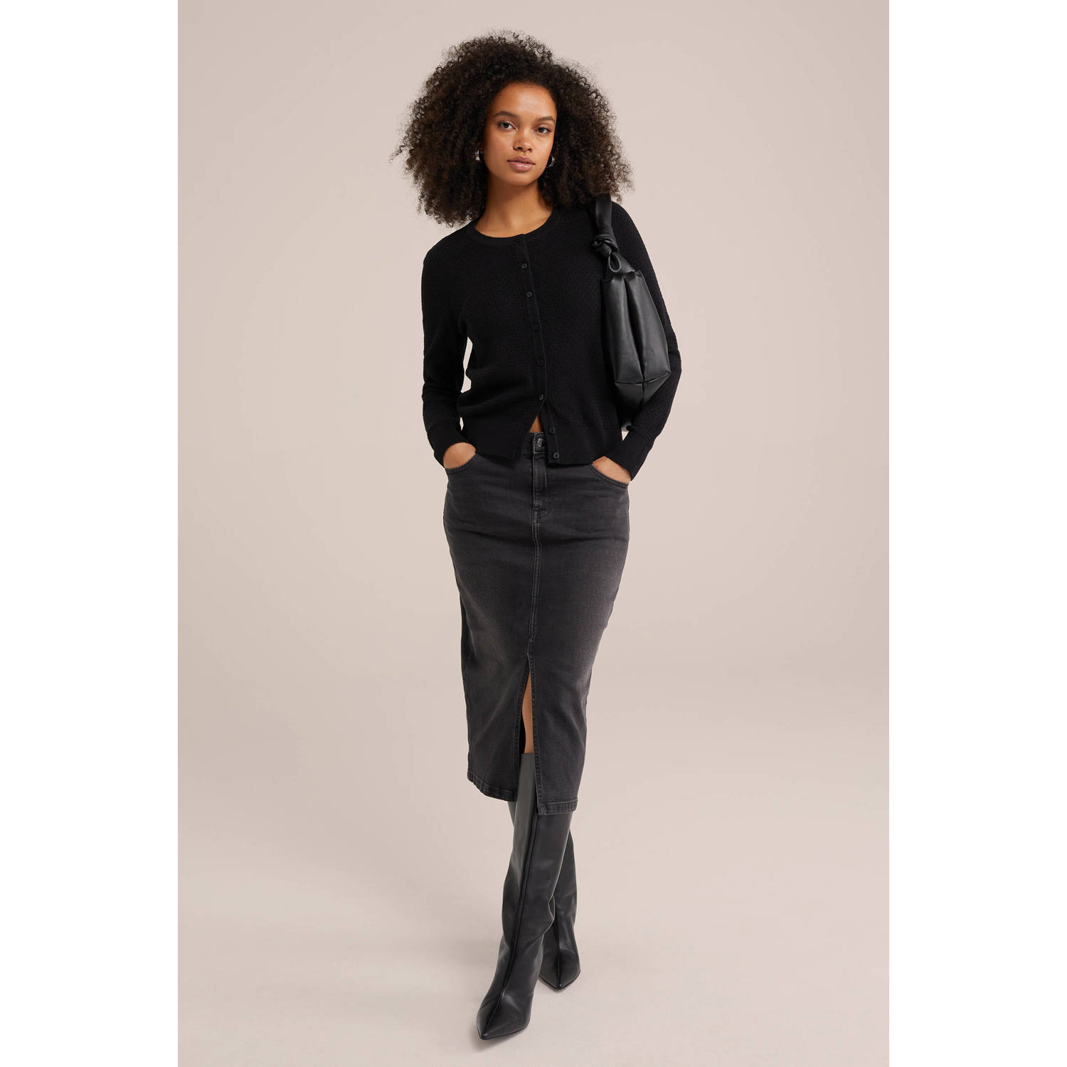 WE Fashion gebreid vest met ingebreid patroon zwart