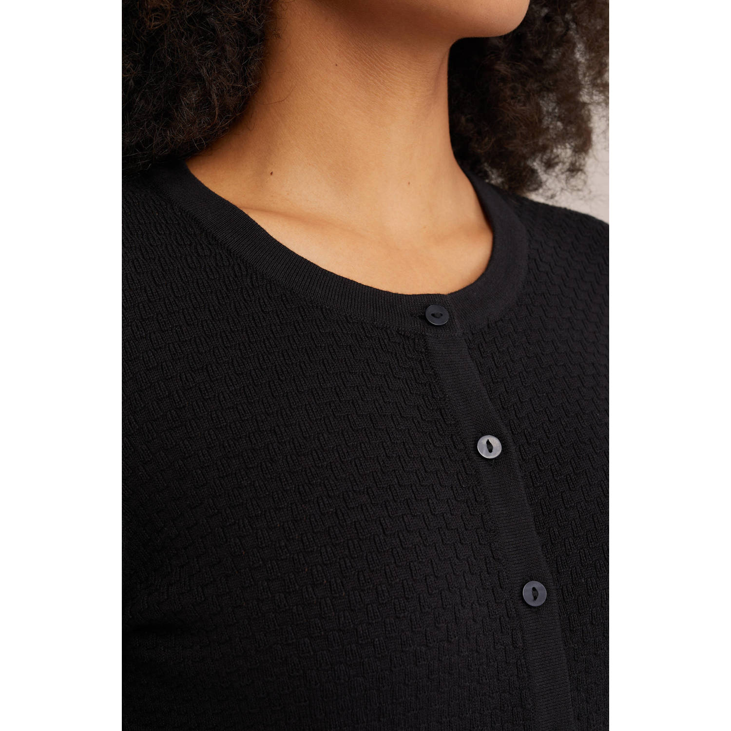 WE Fashion gebreid vest met ingebreid patroon zwart