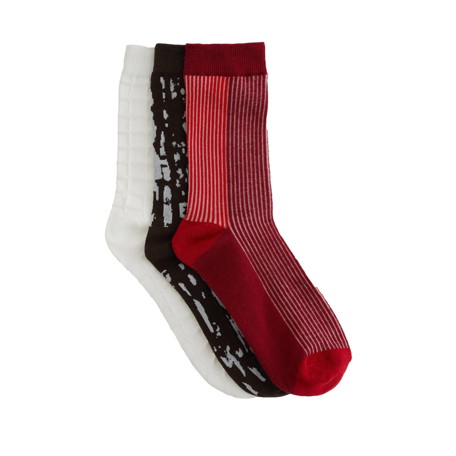 WE Fashion sokken set van 3 zwart wit rood