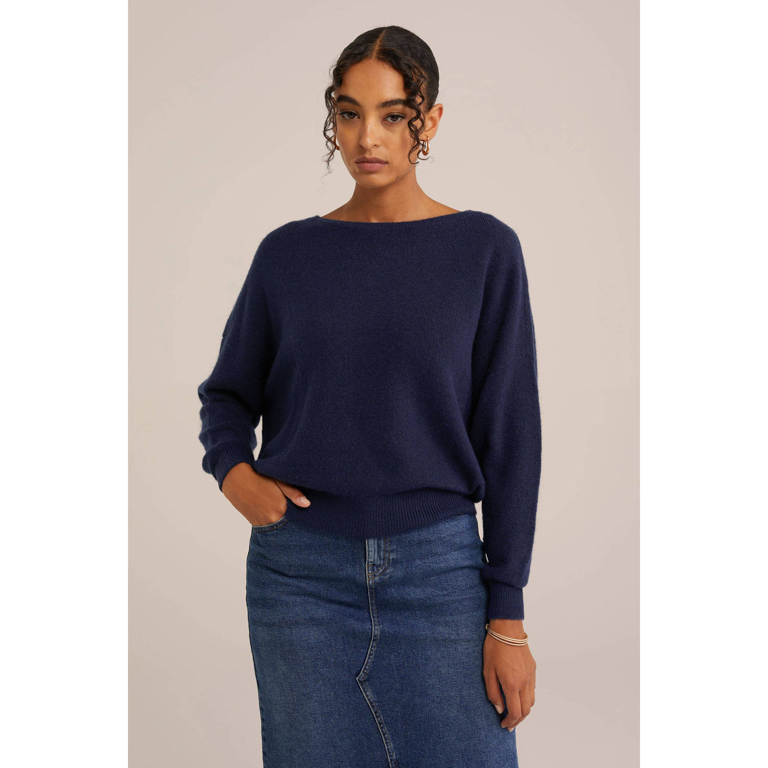 WE Fashion gebreide trui donkerblauw