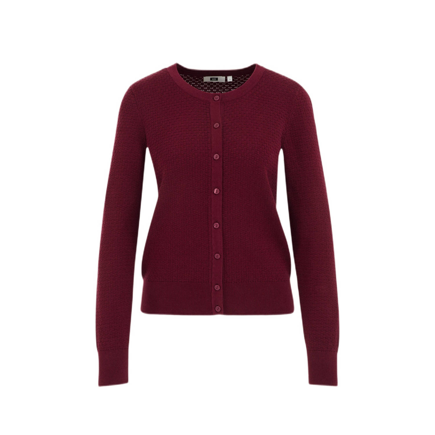 WE Fashion gebreid vest met ingebreid patroon donkerrood