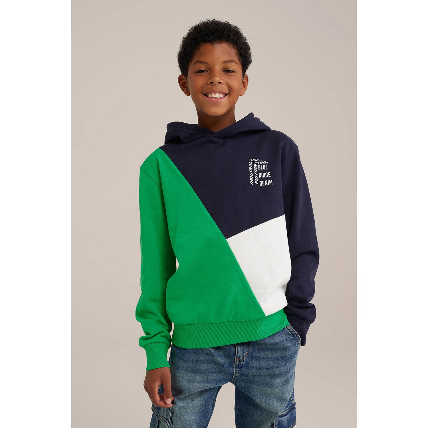 WE Fashion hoodie groen Trui Jongens Sweat Capuchon Meerkleurig 170 176