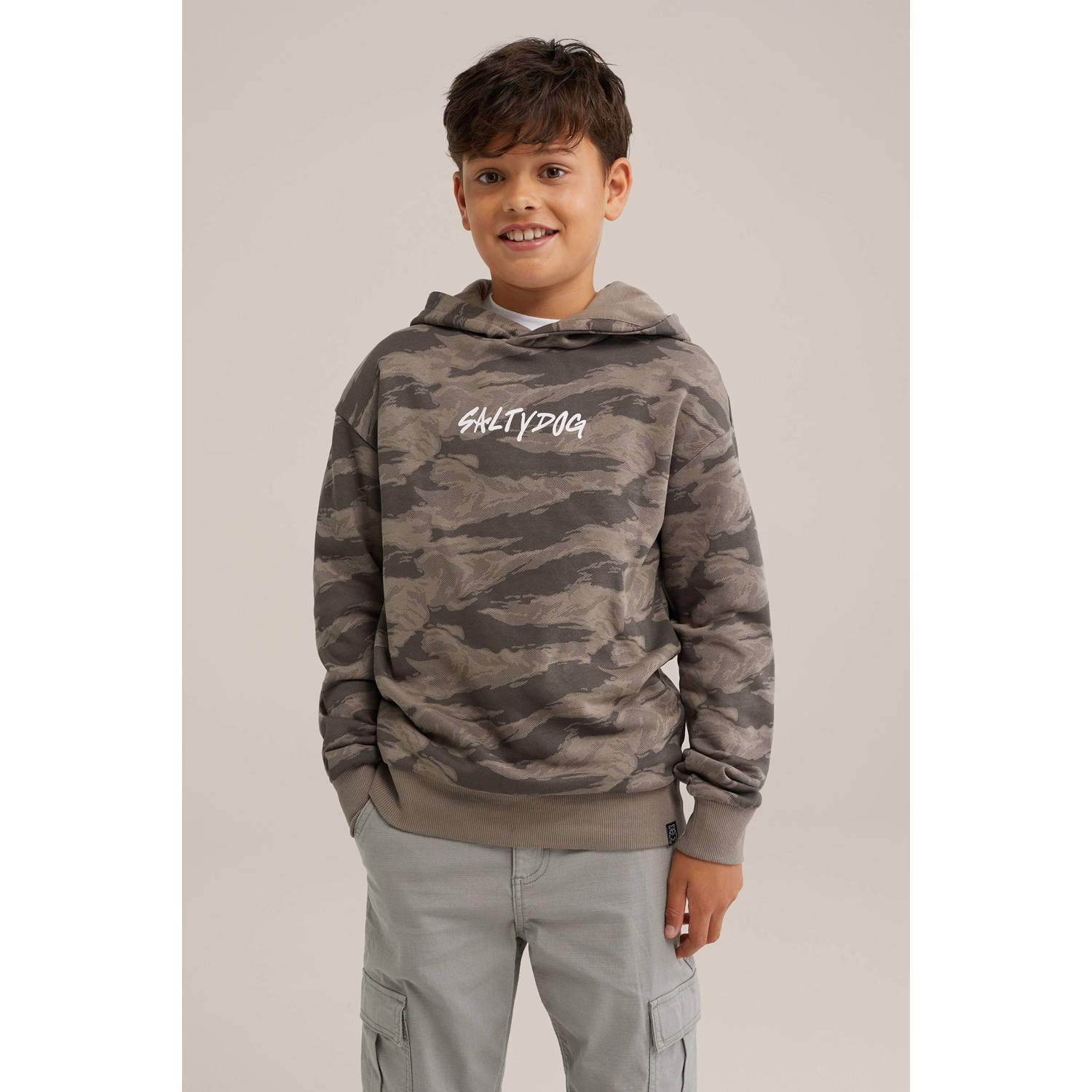 WE Fashion hoodie grijs Trui Jongens Sweat Capuchon All over print 134 140