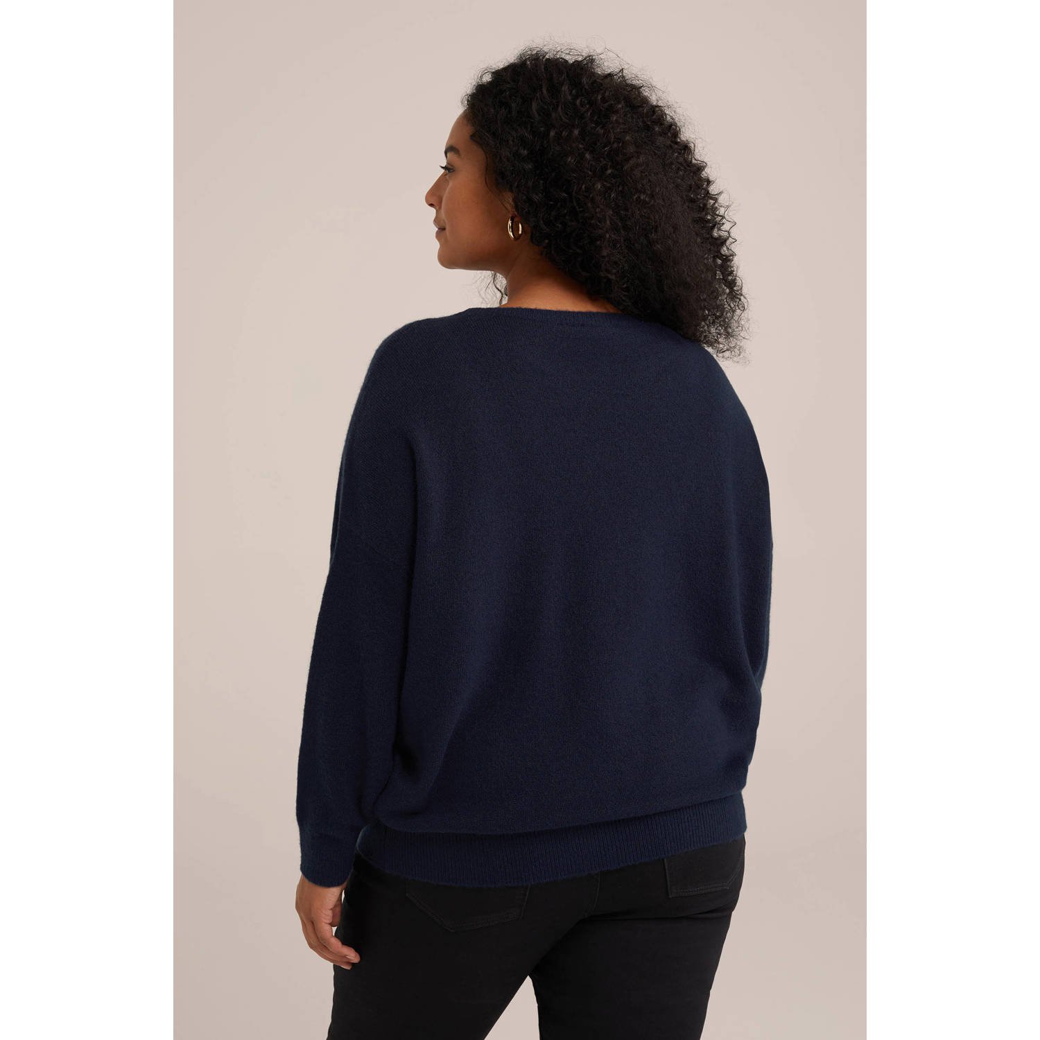 WE Fashion Curve gebreide trui donkerblauw