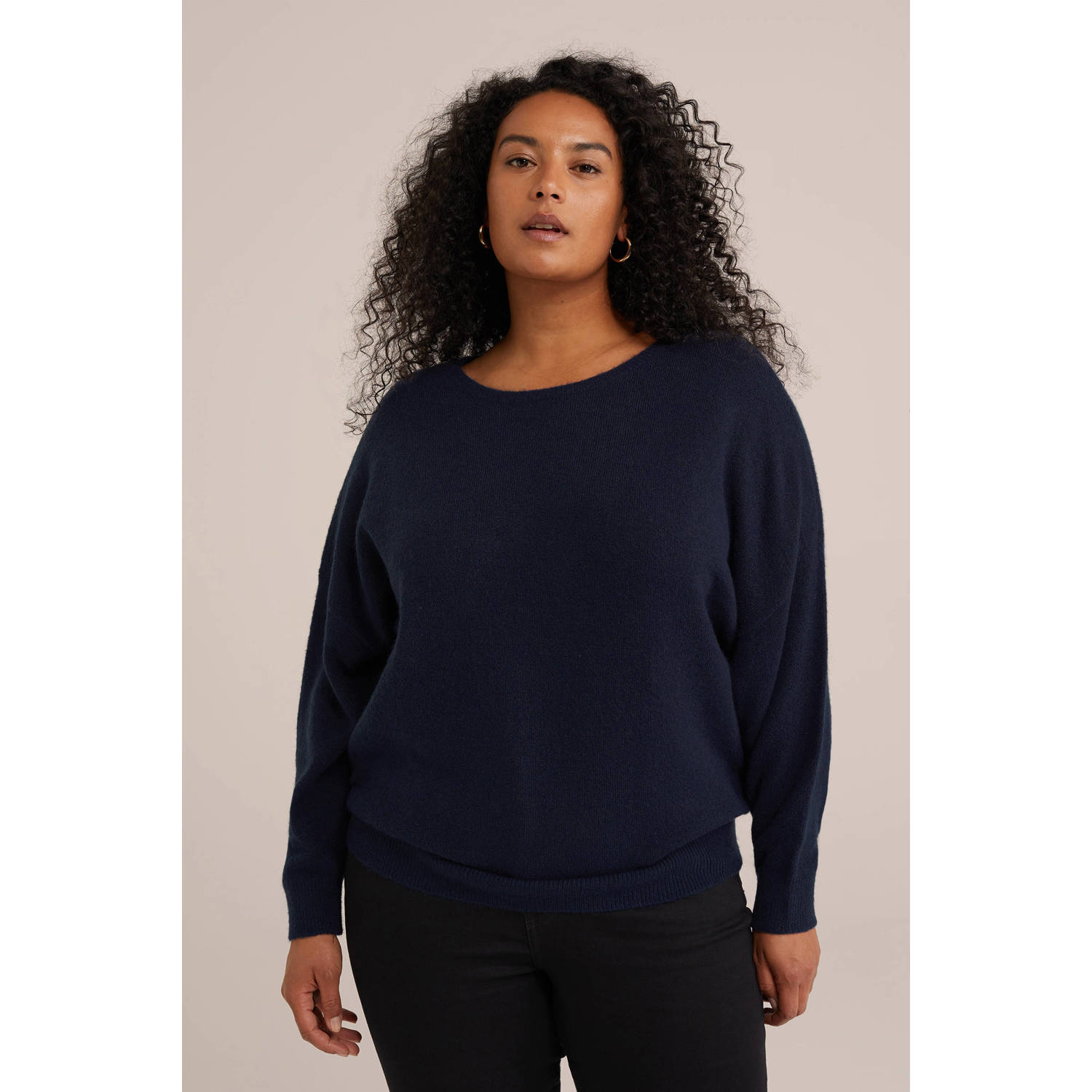 WE Fashion Curve gebreide trui donkerblauw