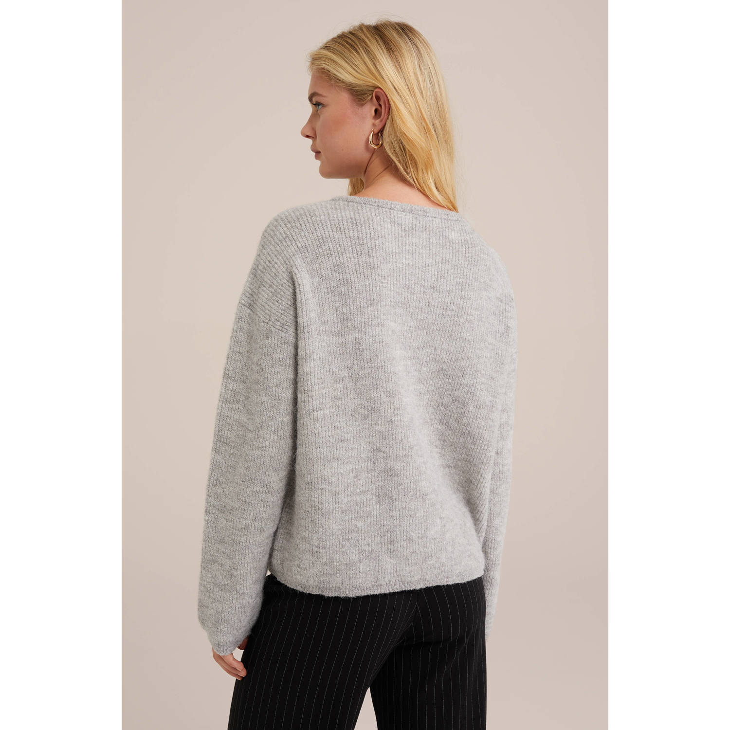 WE Fashion fijngebreid vest grijs