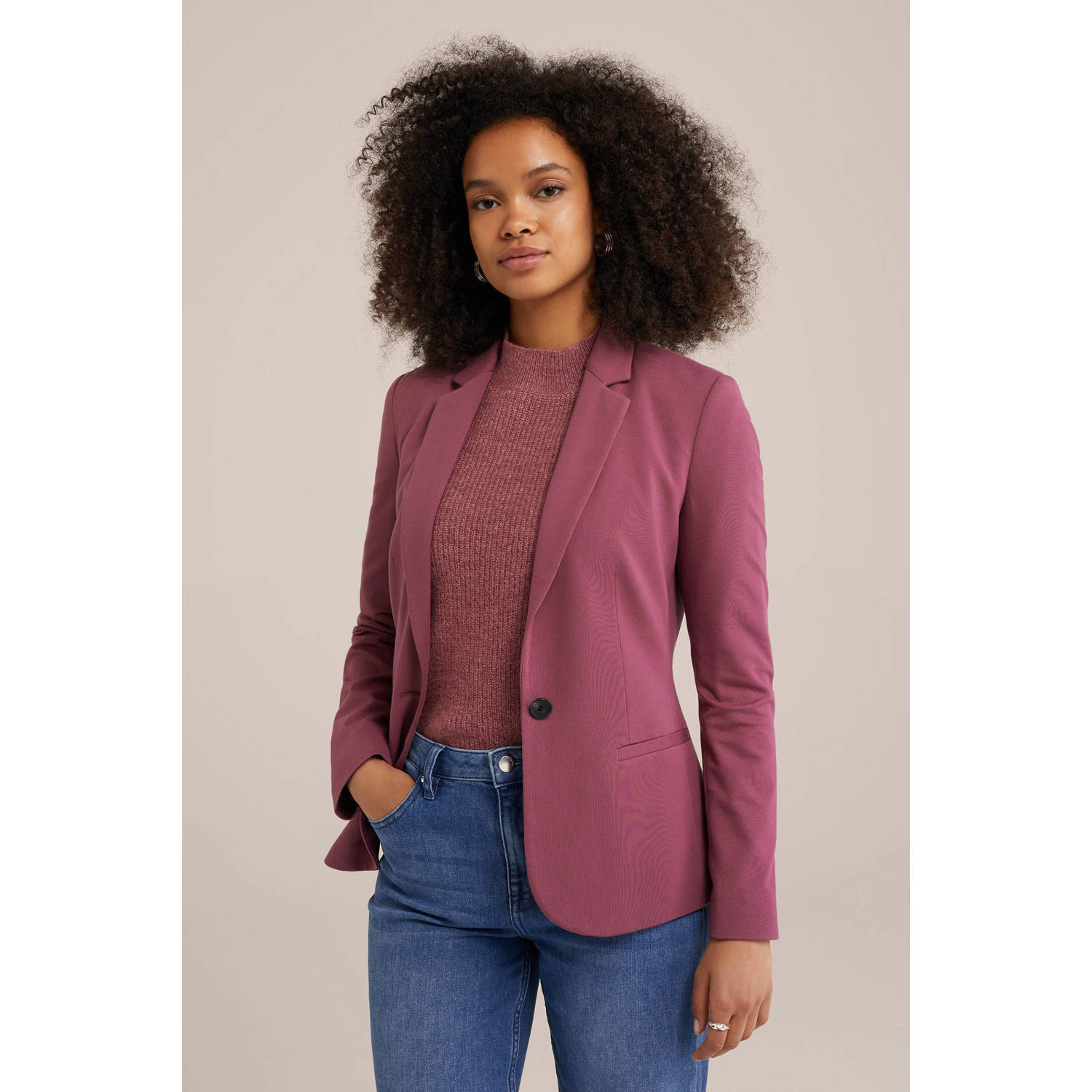 WE Fashion jersey getailleerde blazer Liz oudroze