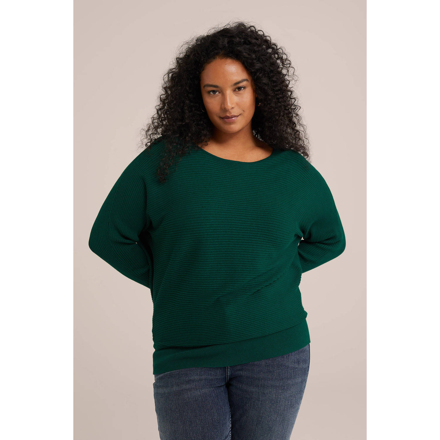 WE Fashion Curve gebreide trui donkergroen