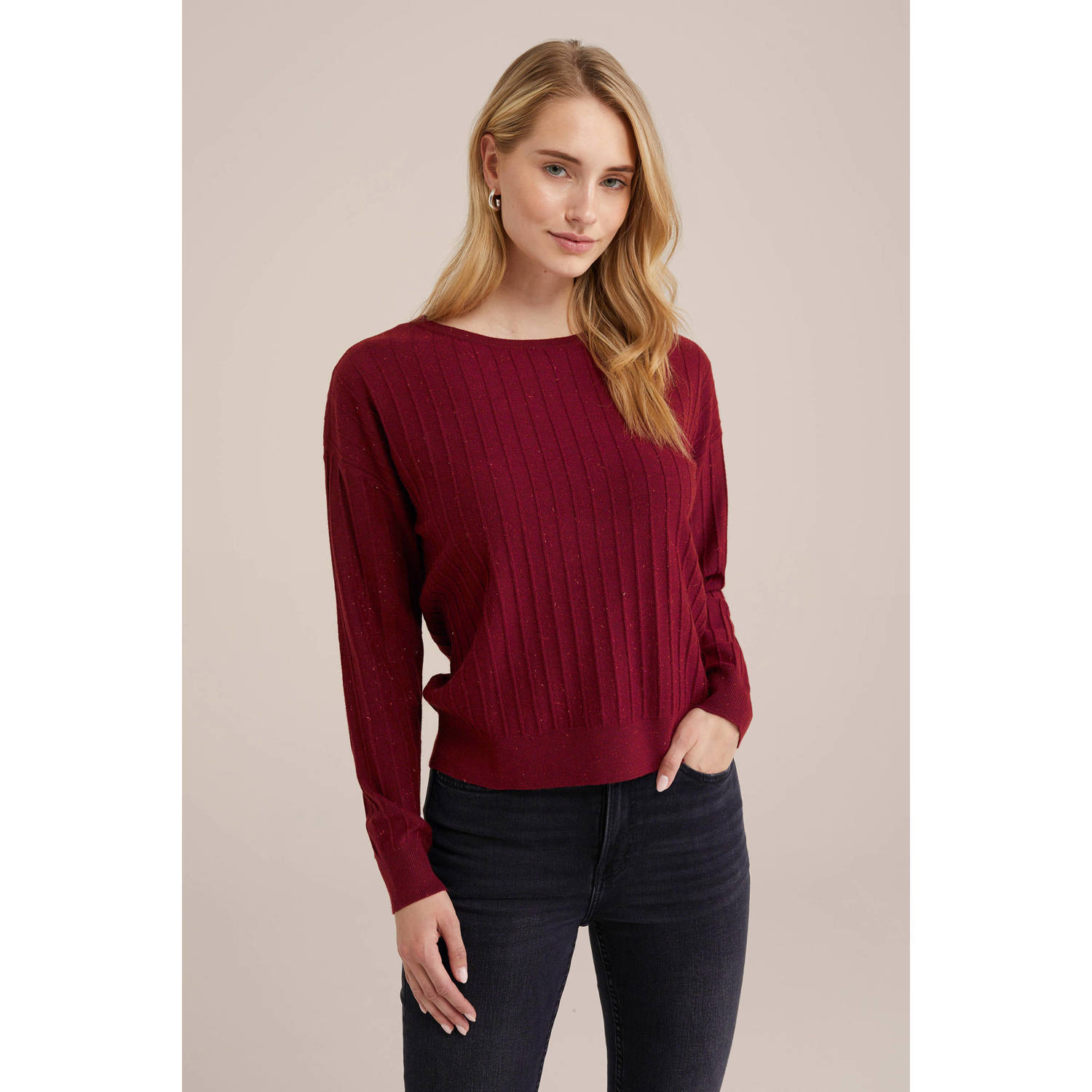 WE Fashion gebreide trui donkerrood