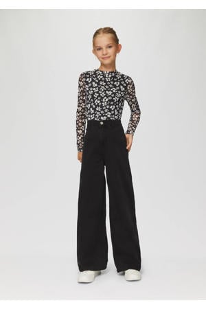 high waist wide leg jeans black denim REG