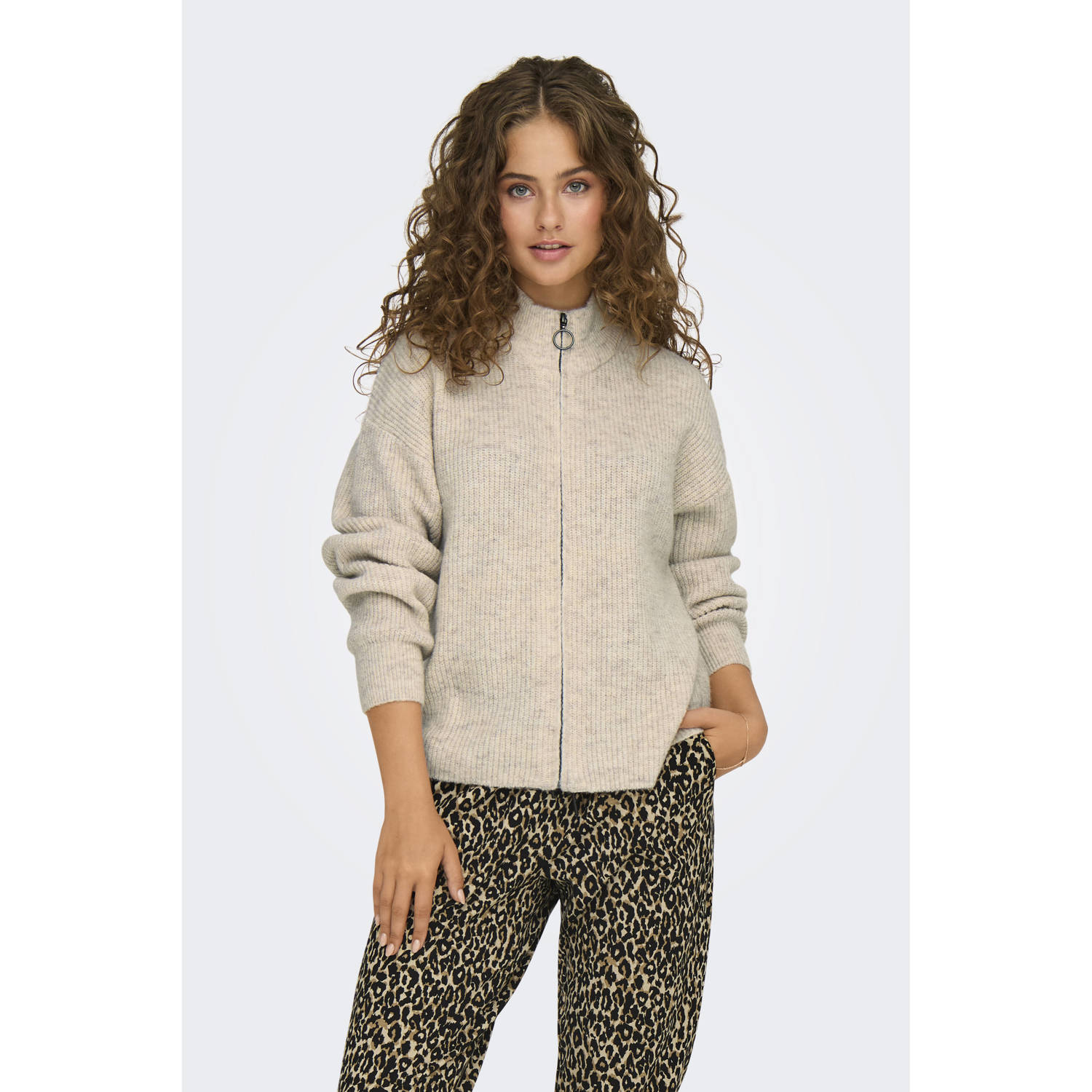 Only Loose fit gebreid jack met wol en opstaande kraag model 'TOKYO'