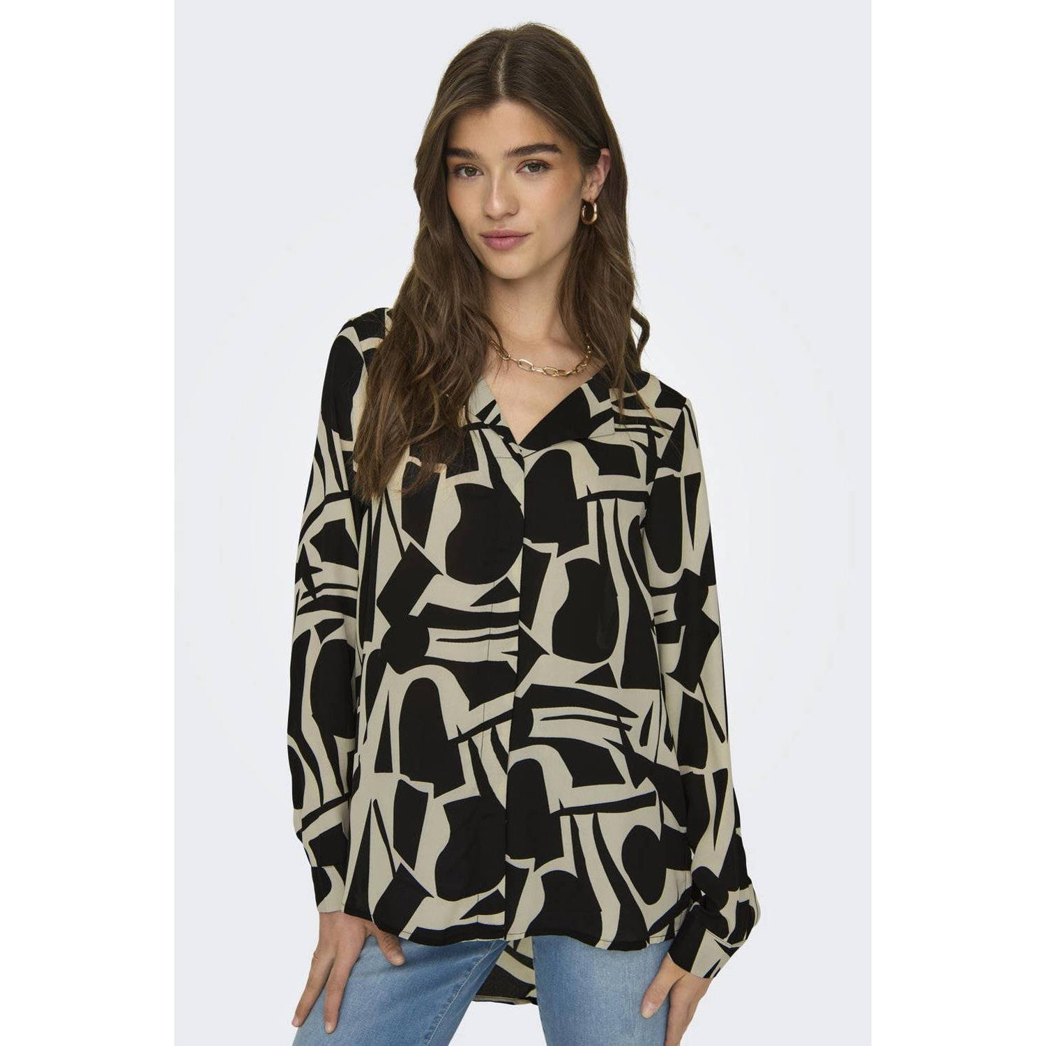 ONLY blouse ONLTIANA met grafische print zwart bruin