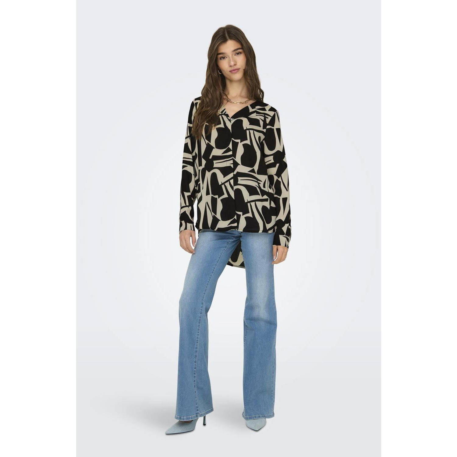 ONLY blouse ONLTIANA met grafische print zwart bruin