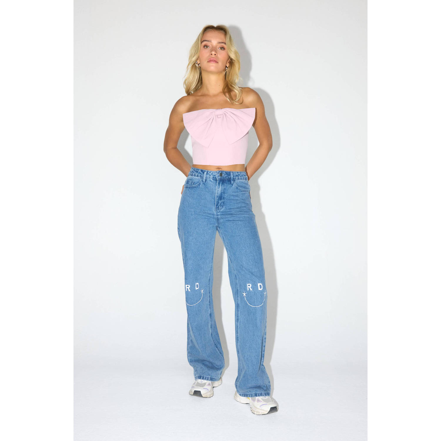Refined Department high waist straight leg jeans medium blue denim